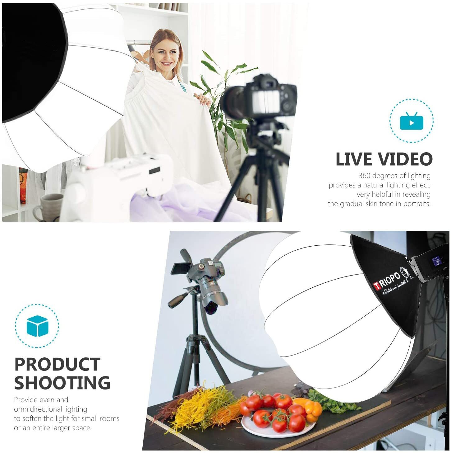 TRIOPO Lantern Softbox 65cm Quick Release Softbox for Bowens Mount Video Light