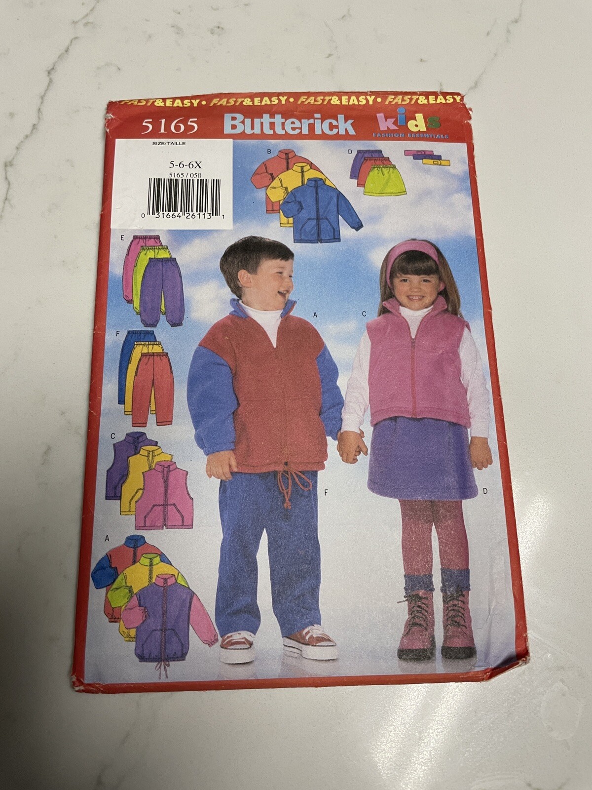Butterick Sewing Pattern 5165 Jacket Vest Skirt Pants Sizes 5 6 6X Child Vintage