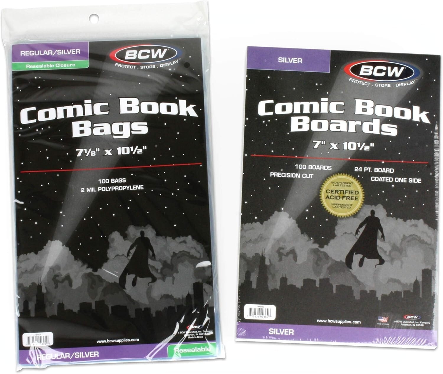 BCW Silver Age Comic Bags and Boards Combo (100 Ct) | 100 Silver Comic Backing B