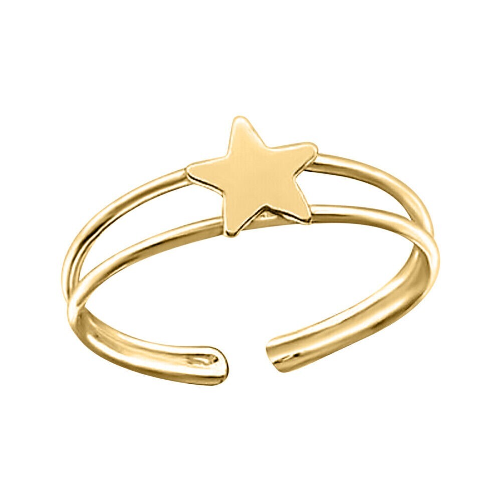 14K Yellow Gold Plated Double Band Line Solitaire Star Adjustable Toe/Midi Ring