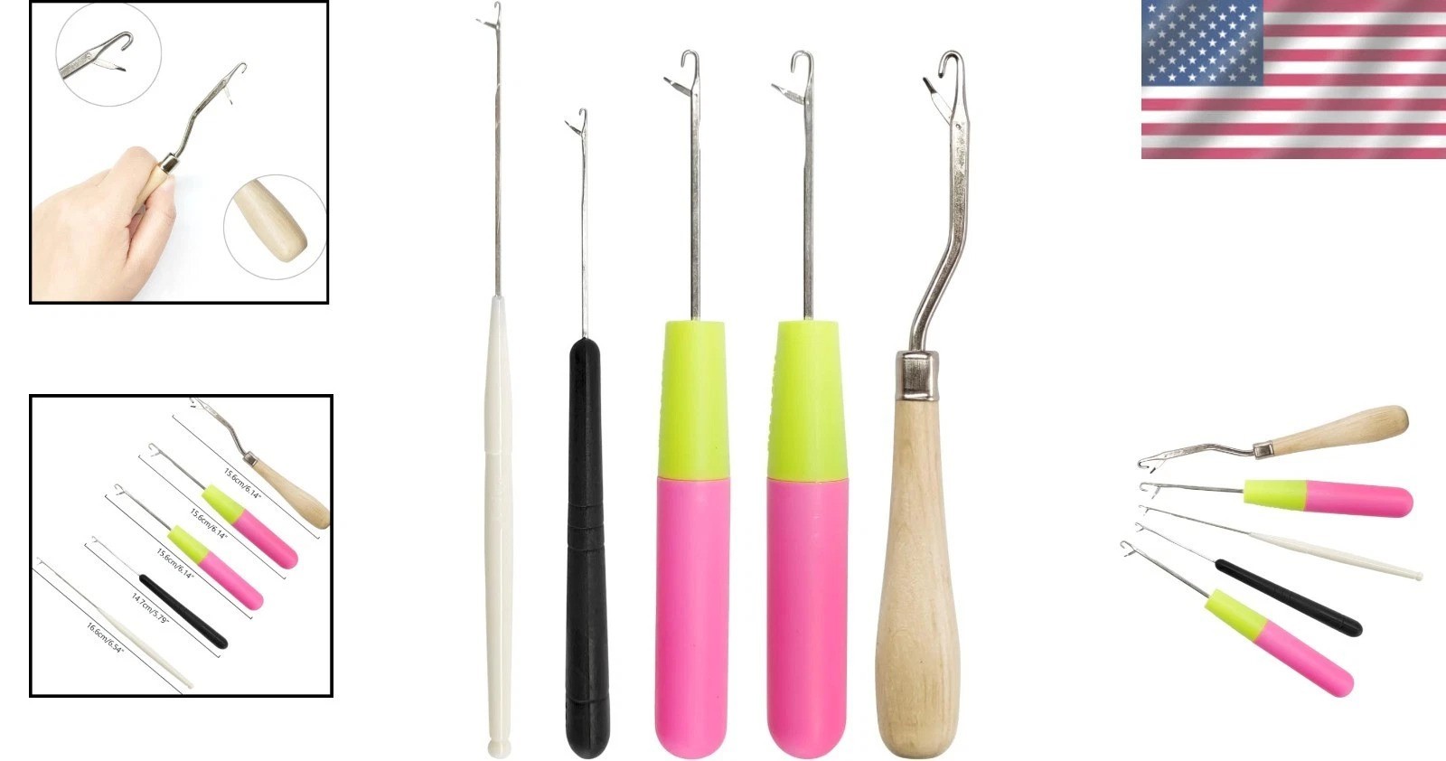 5PCS Latch Hook, Different Sizes Small Crochet Hooks Needle for Hair5PCS Latch H
