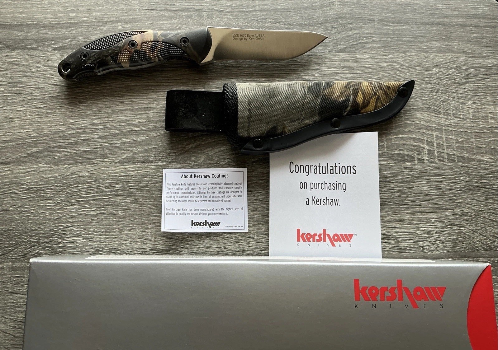 New Kershaw Knives 1070 Echo Camo with Sheath in Box Ken Onion Oregon