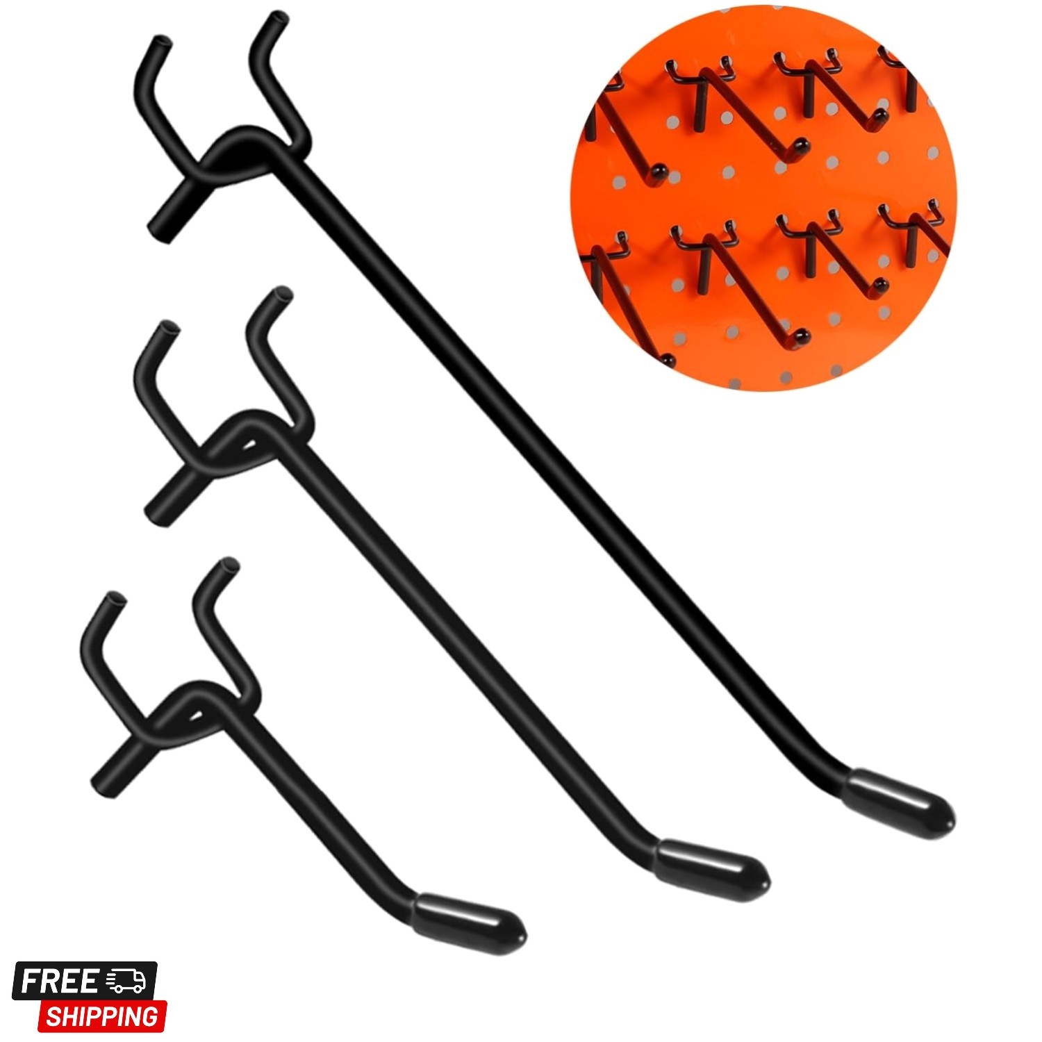 60Pcs Black Pegboard Hooks, 2/4/6 Inch Pegboard Wall Hook Heavy Duty PegBoard...