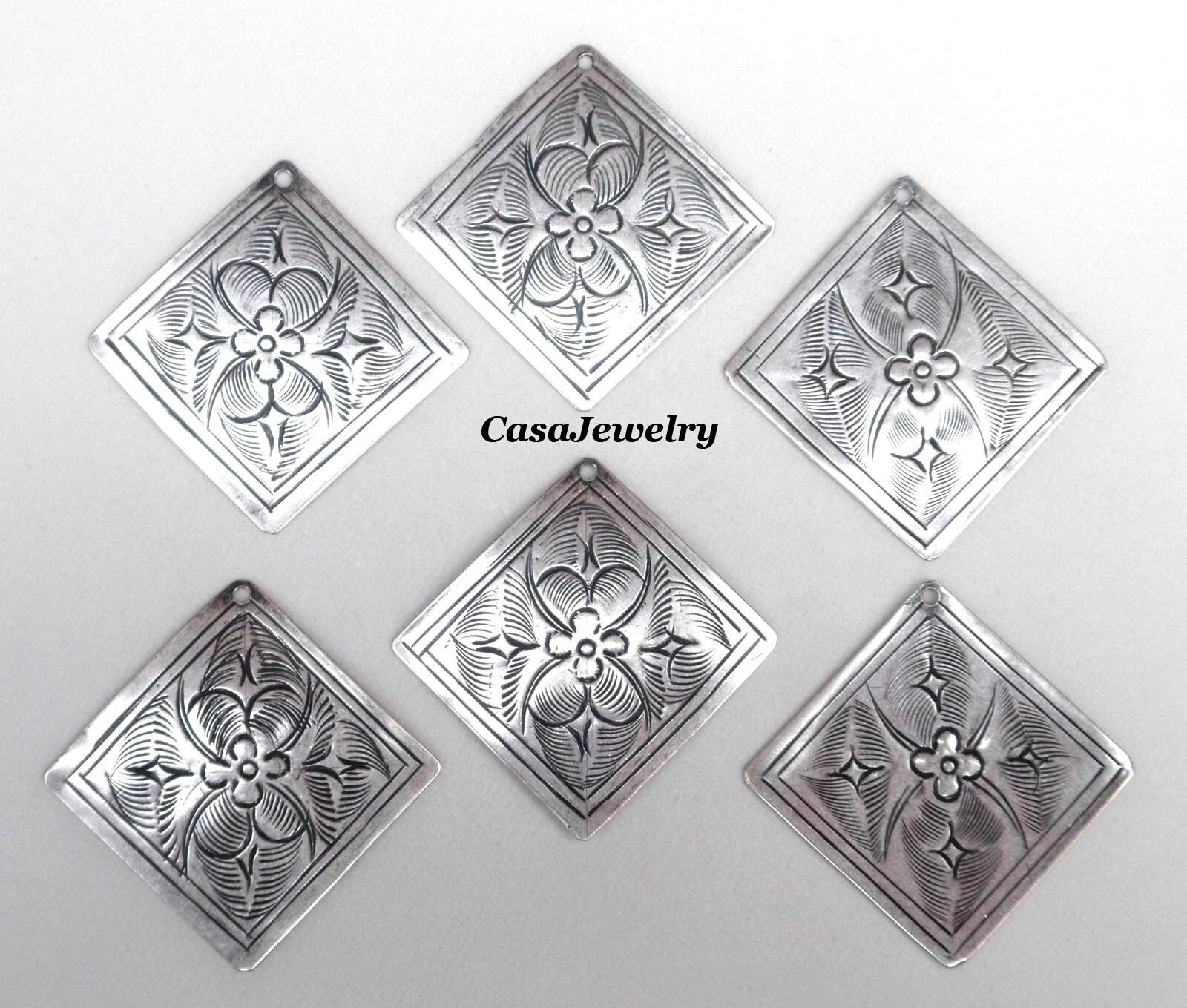 #3225WH ANTIQUED .925 STERLING SILVER PLATED HILL TRIBE W/HANG HOLE - 6 Pc