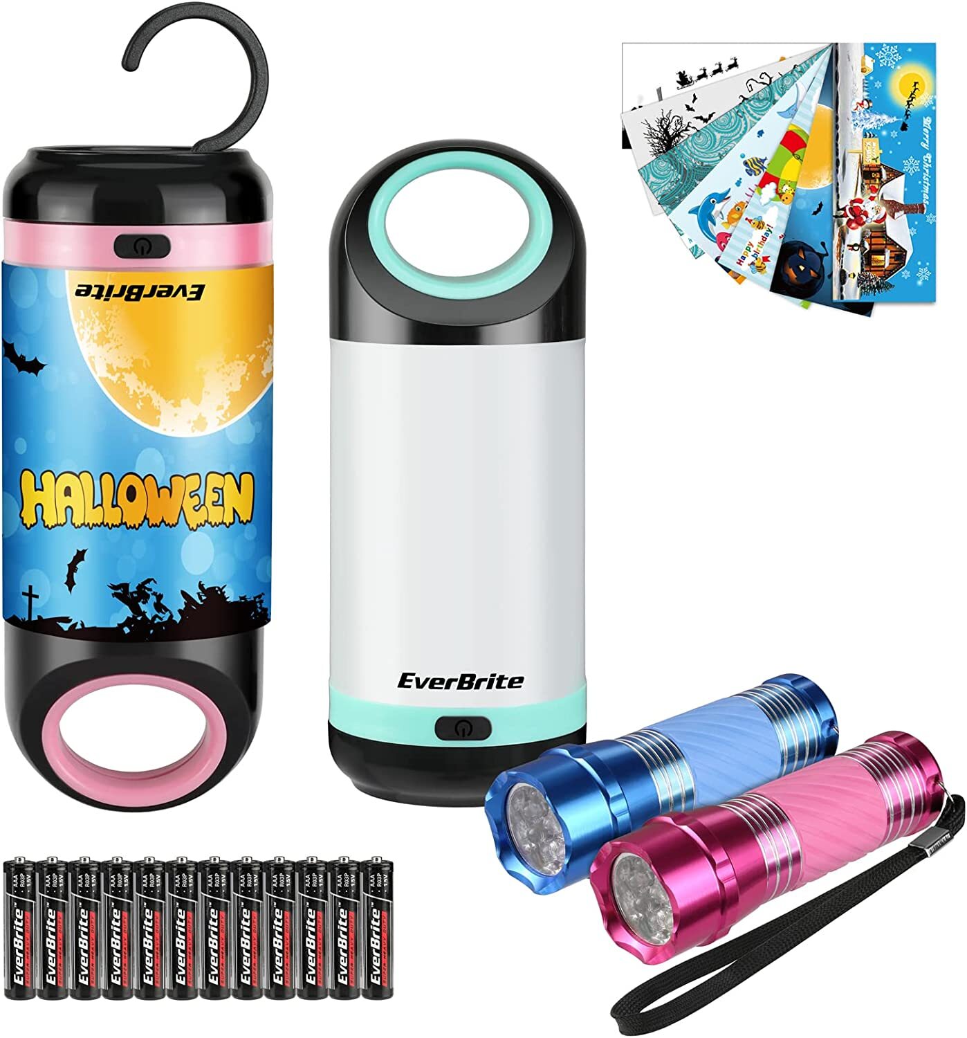 EverBrite 2 Mini Camp Lantern 2 Mini Flashlights with 7 Pcs portable Stickers