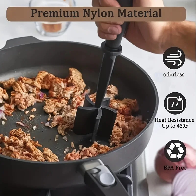 Pampered Chef Mix Chop Meat Chopper Black Nylon Crumble Mixer Masher
