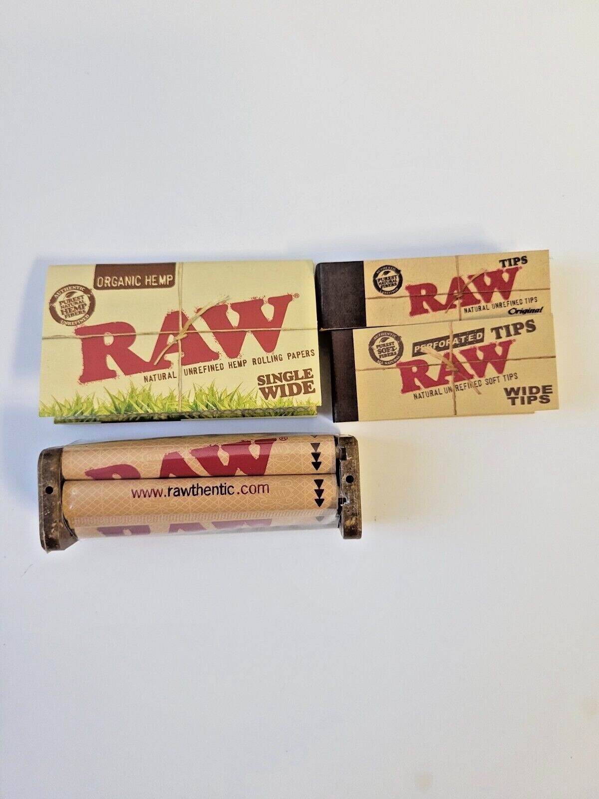 RAW organic Hemp Single Wide Papers+ Rolling Machine+ Wide & Original Tips 4 PC