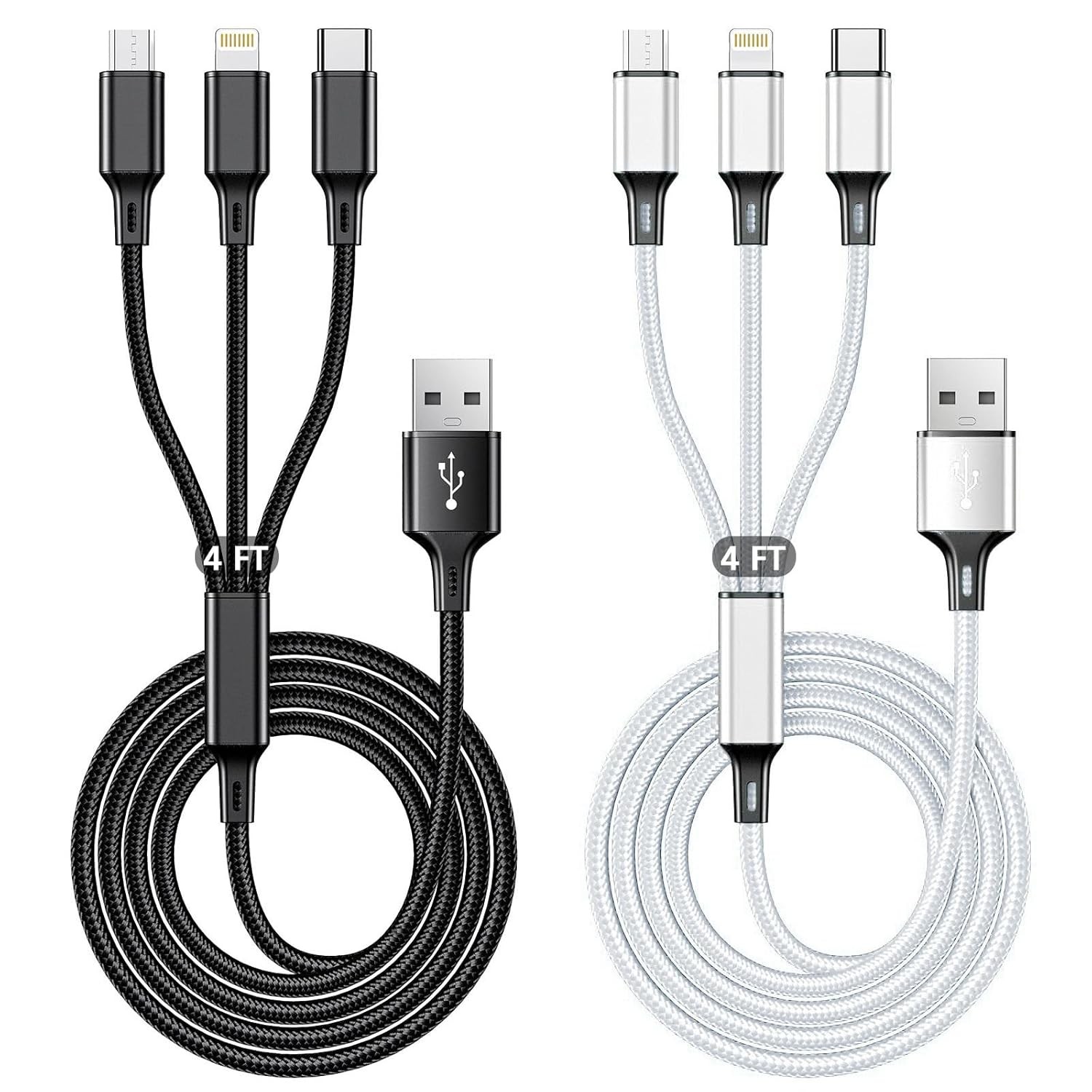 Multi USB Charging Cable 3A, 3 in 1 Fast Charger Cord Connector with Dual Phone/