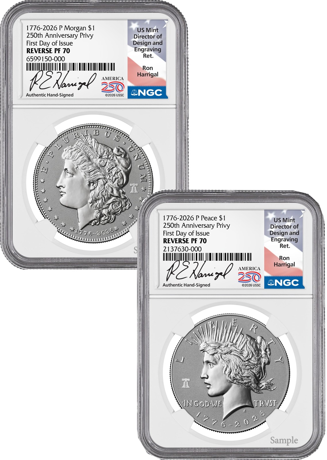 2026-P Morgan and Peace Dollar Reverse Proof 2-Coin Set NGC PF70 FDOI Harrigal