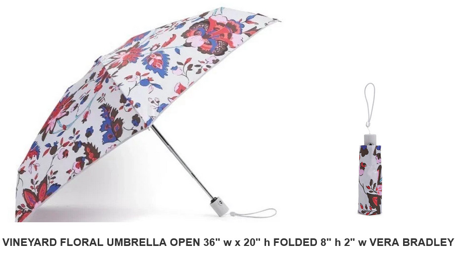 Vera Bradley Travel Umbrella Vineyard Floral Auto Open NWT