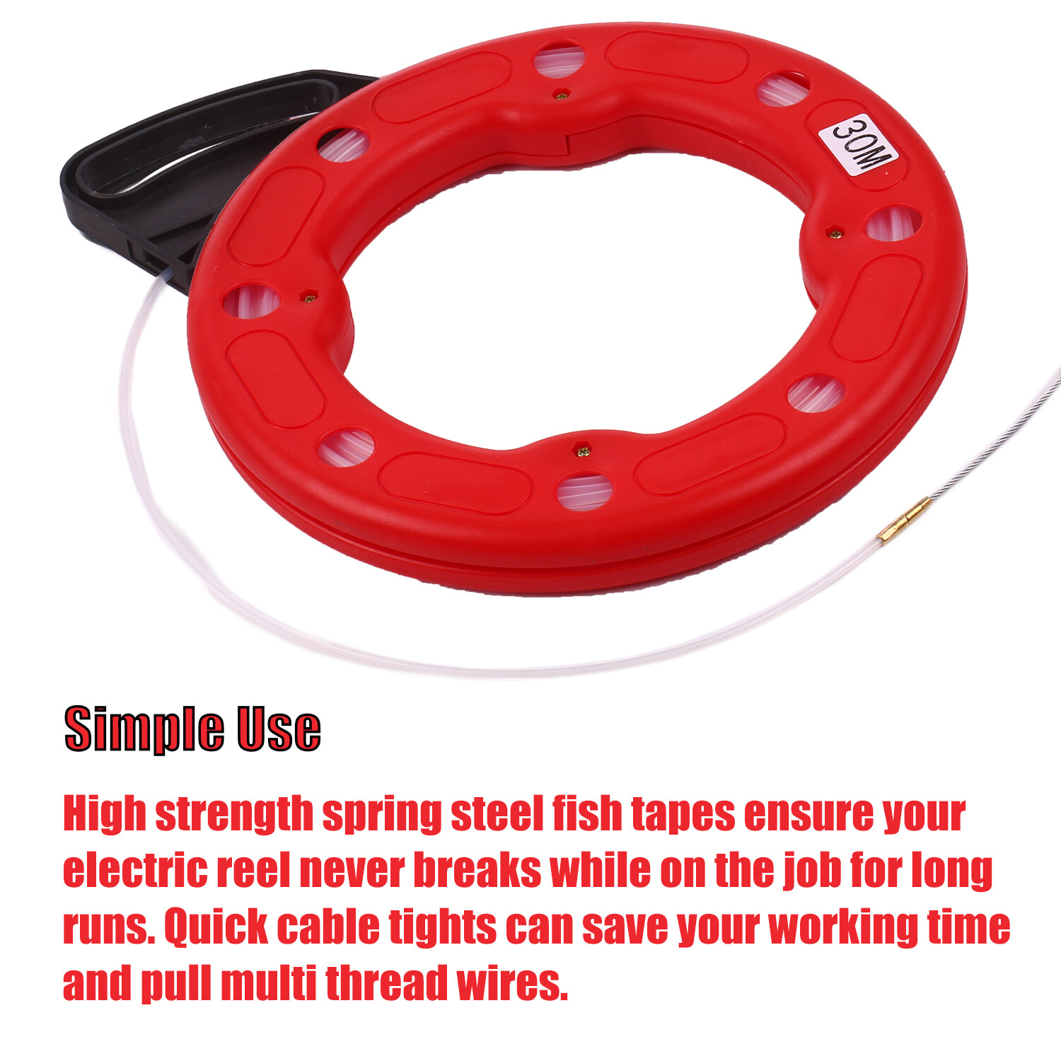 30M Fiberglass Fish Tape Reel Puller Conductive Electrical Cable Puller Pipe