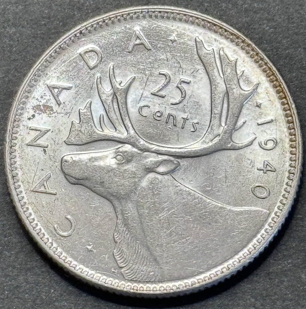 1940 Canada 25 Cent George VI Silver Coin UNC