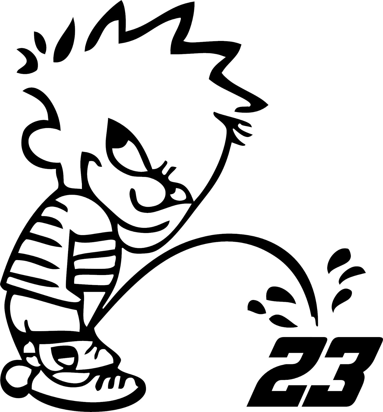 Calvin Piss on 23 Vinyl Decal; Trucks, Nascar, Stock car, SUV, Racing, Bubba
