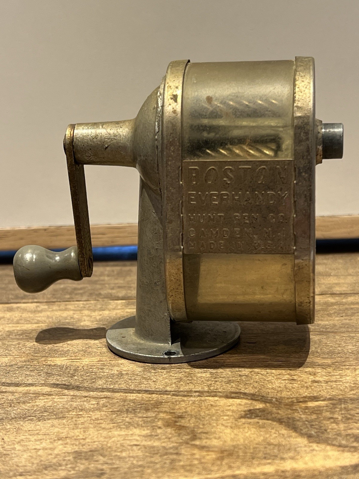 Vintage Boston EverHandy Pencil Sharpener Metal W/ Plastic Cylinder Hunt Pen USA