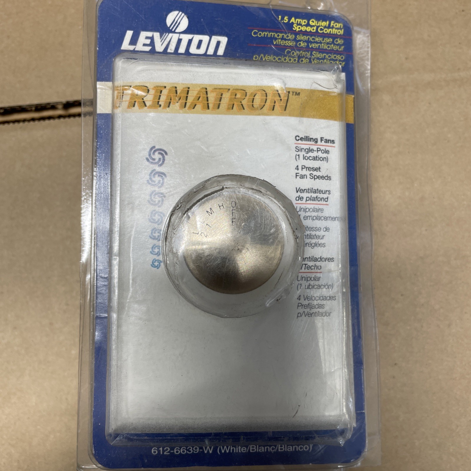Leviton White 4-Speed Stepped Ceiling Fan Speed Control 1.5A Single Pole 6639-W