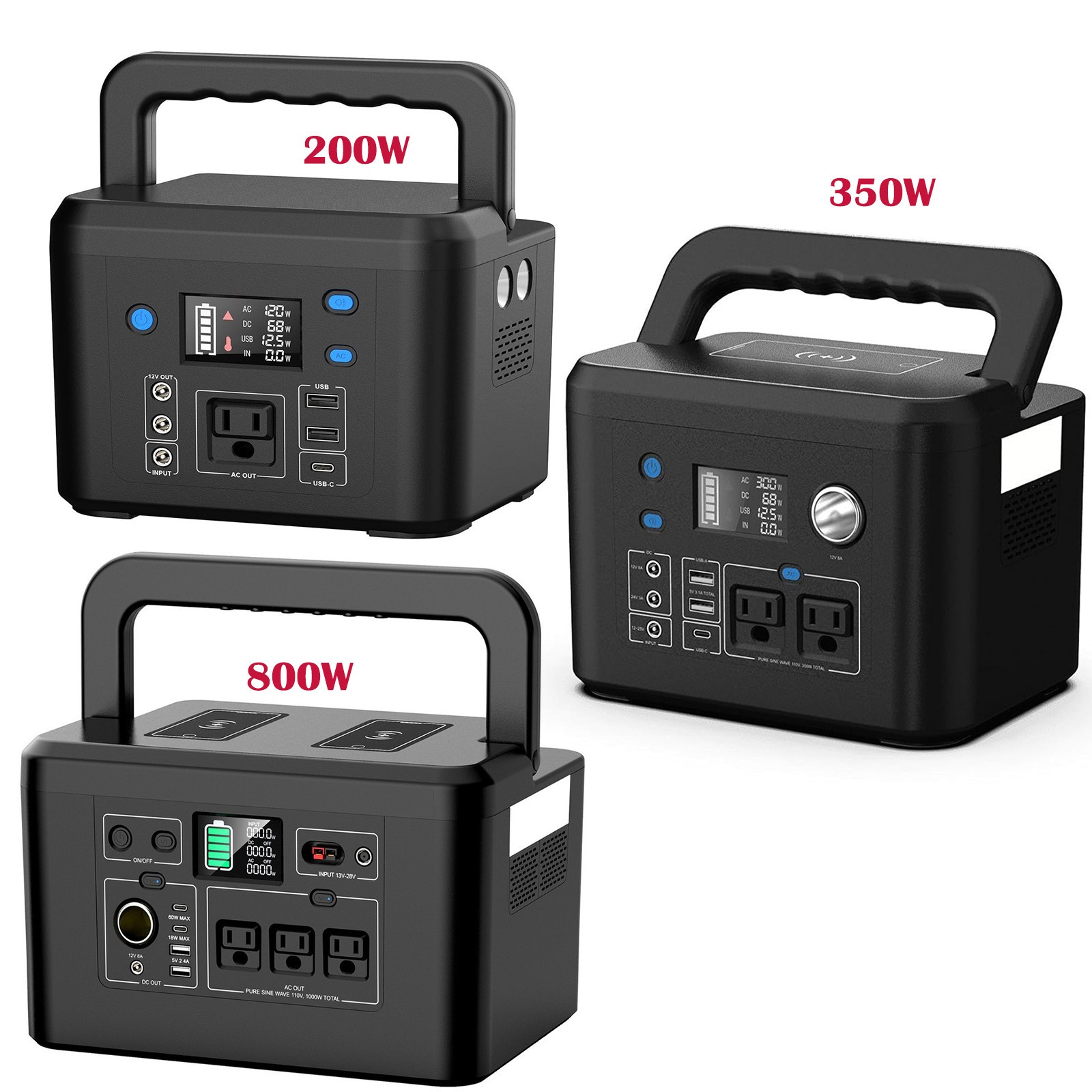 200W/350W/800W Portable Power Station Battery Charger Camping RV Solar Generator