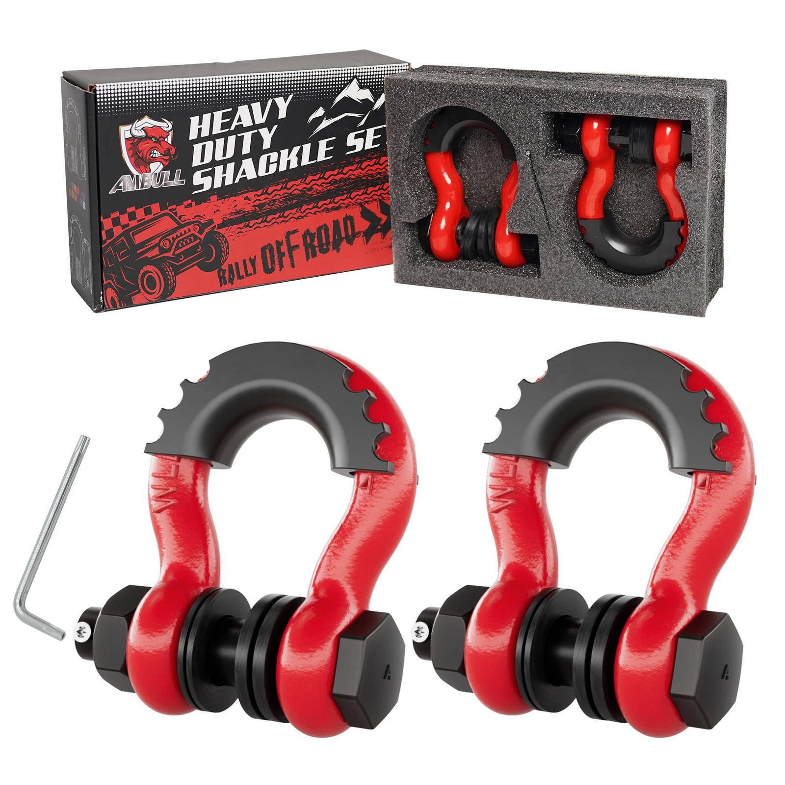 AMBULL Shackles 3/4" D Ring Shackle (2 Pack) 45,000lb Break 3/4", Red