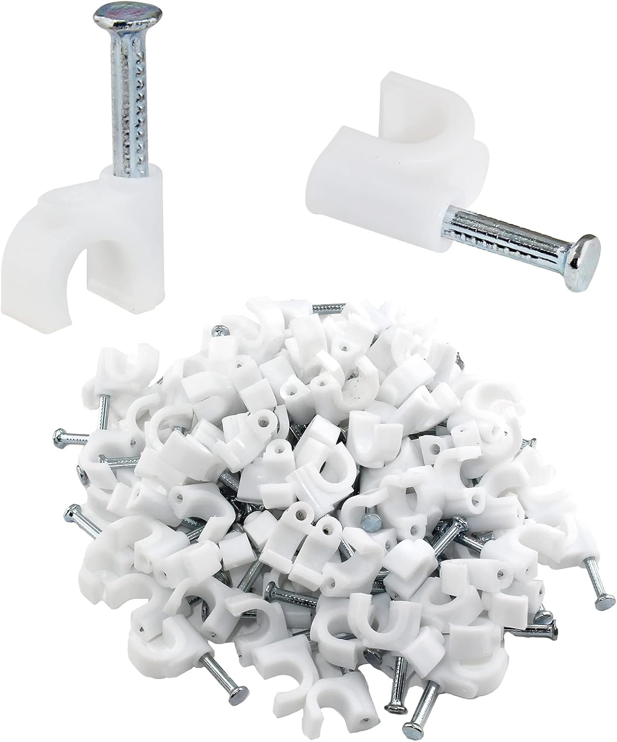 100pcs 6mm White Steel Nail Cable Clips with Wire Management for Home & Office