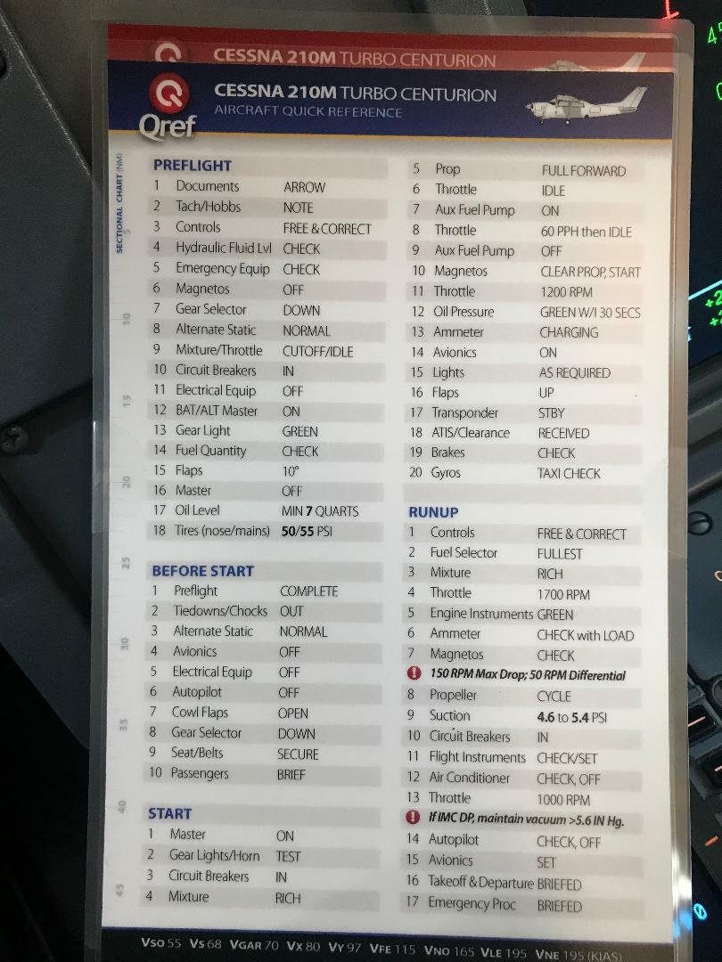 CESSNA 210 M TURBO QUICK REFERENCE CHECKLISTS by QREF 2 card Set p/n CE-T210M-2