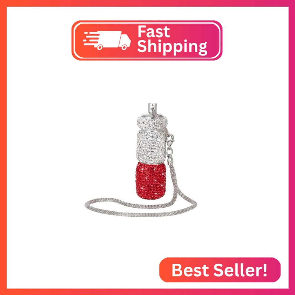 Dual-Compartment Small Pill Holder Keychain Bling Pill Container with Key Chain