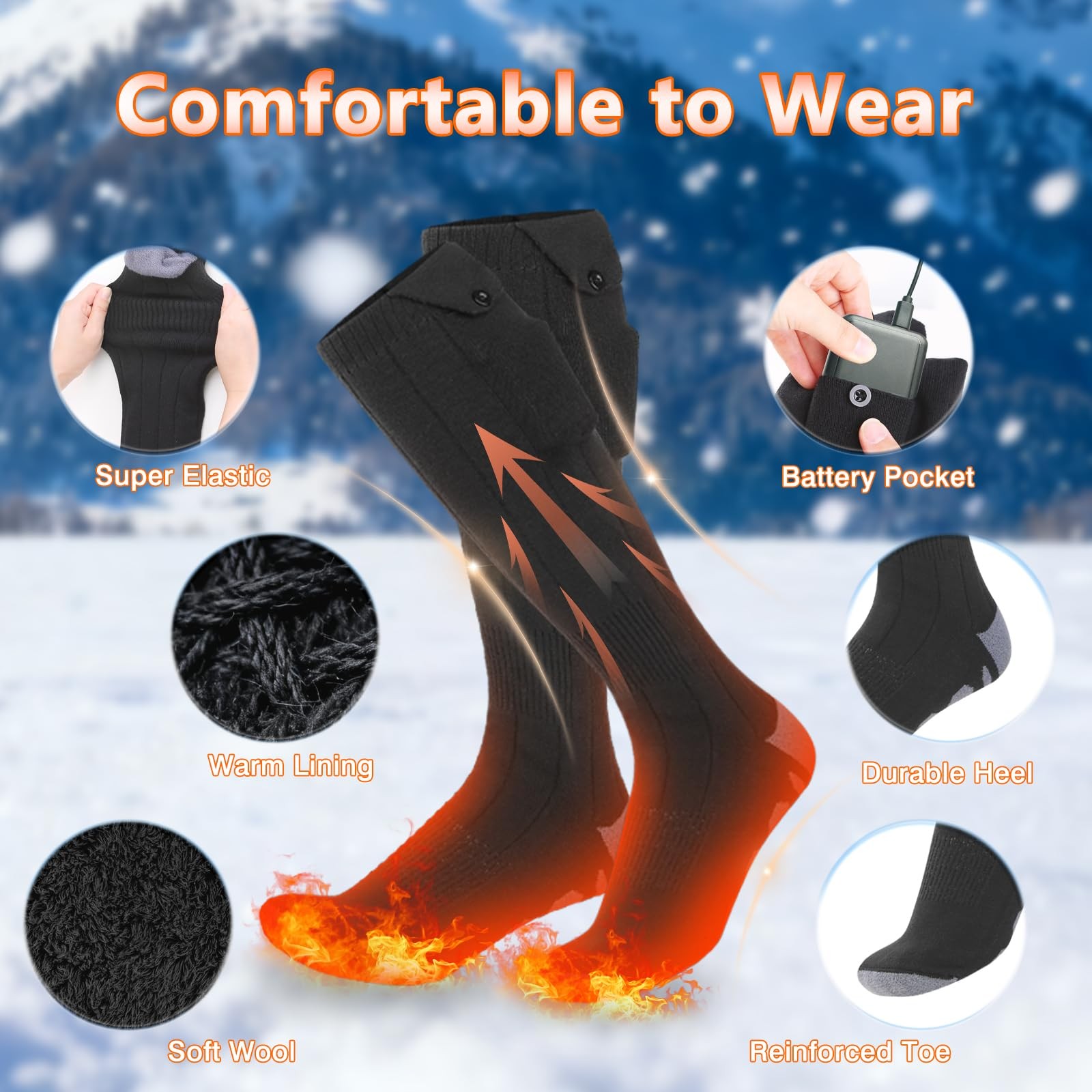 Rechargeable Heated Socks for Men & Women | 14-Hour Warmth, 4 Settings