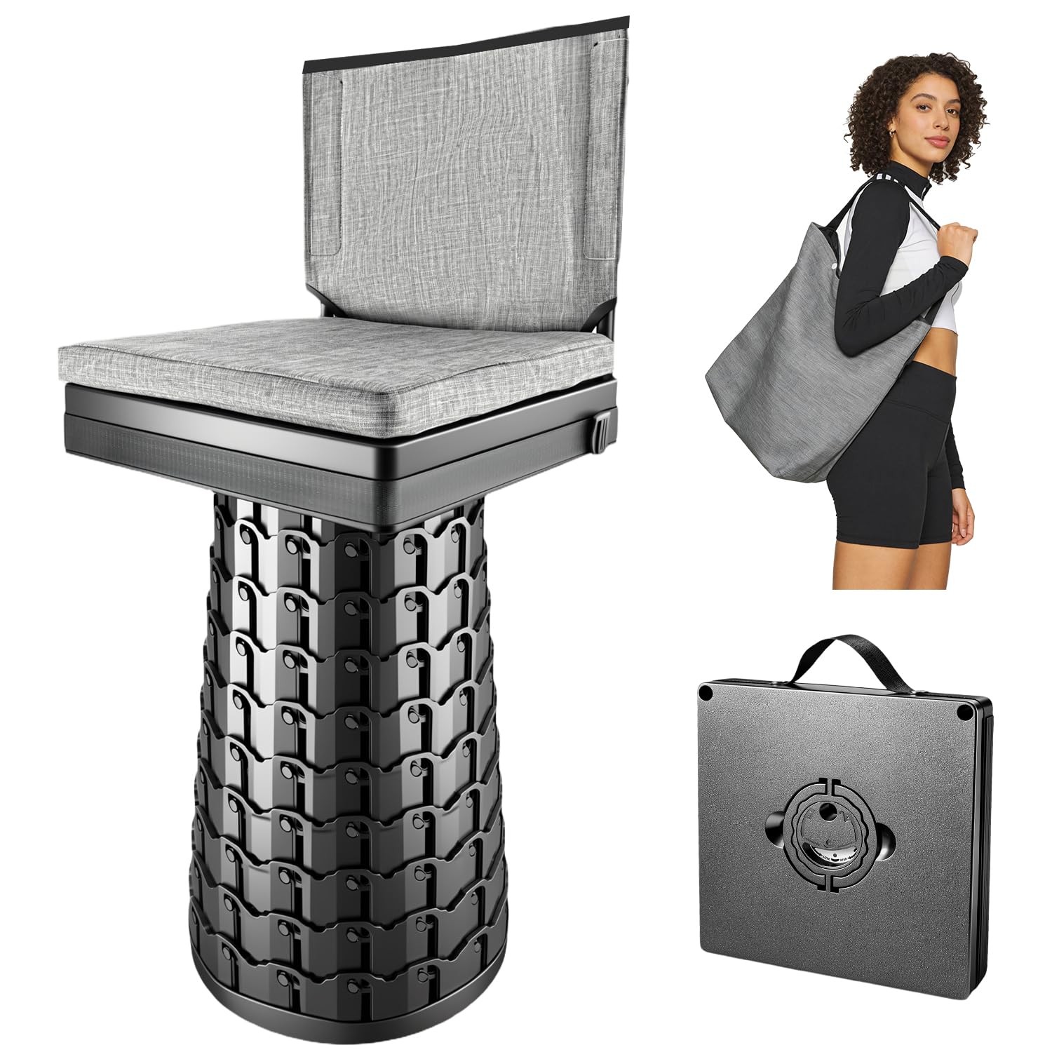Upgraded Collapsible Stool with Backrest & Extra Thick Cushion,1000lbs Max We...