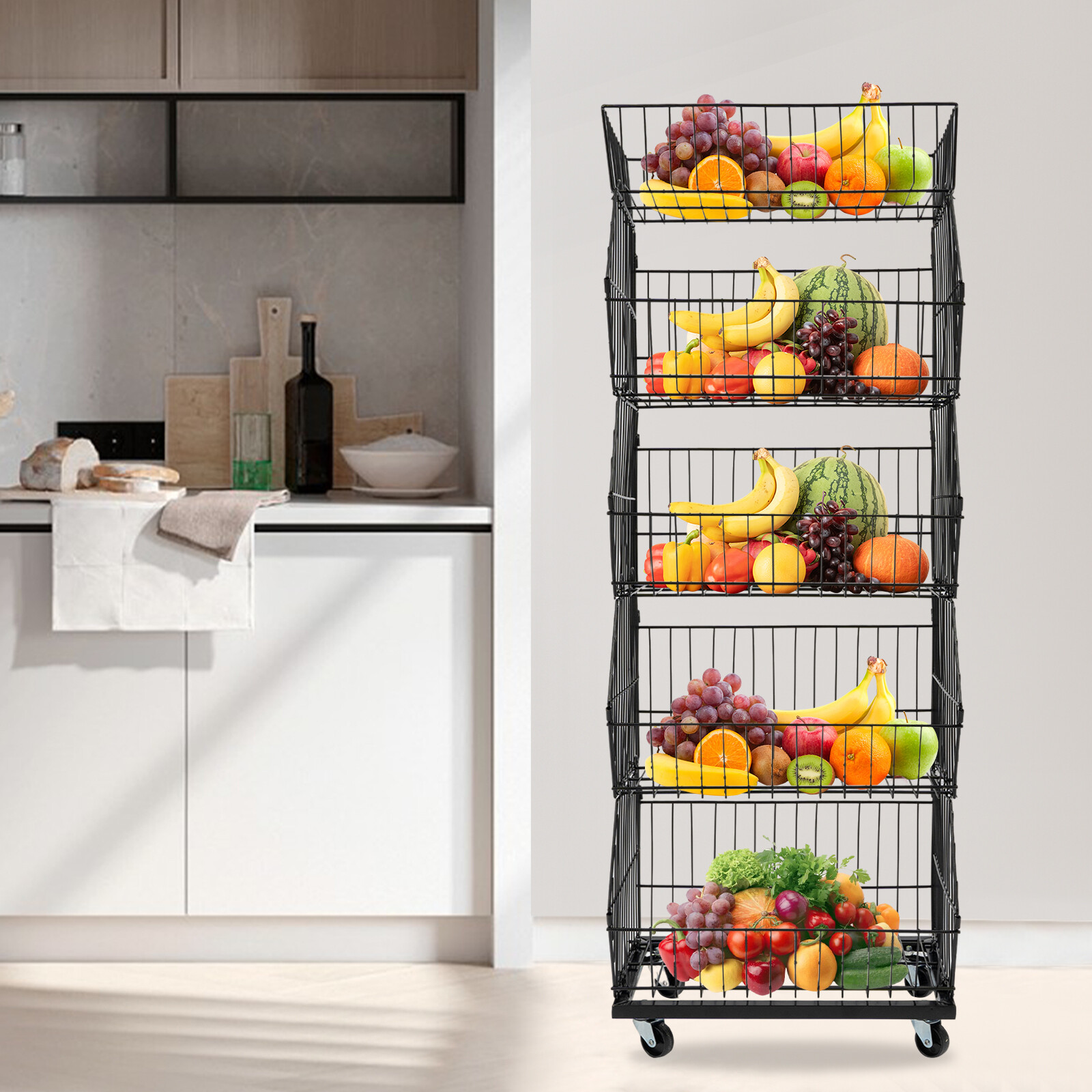5 Tier Wire Grid Retail Display Shelf Merchandise Display Rack Stand W/ Wheels