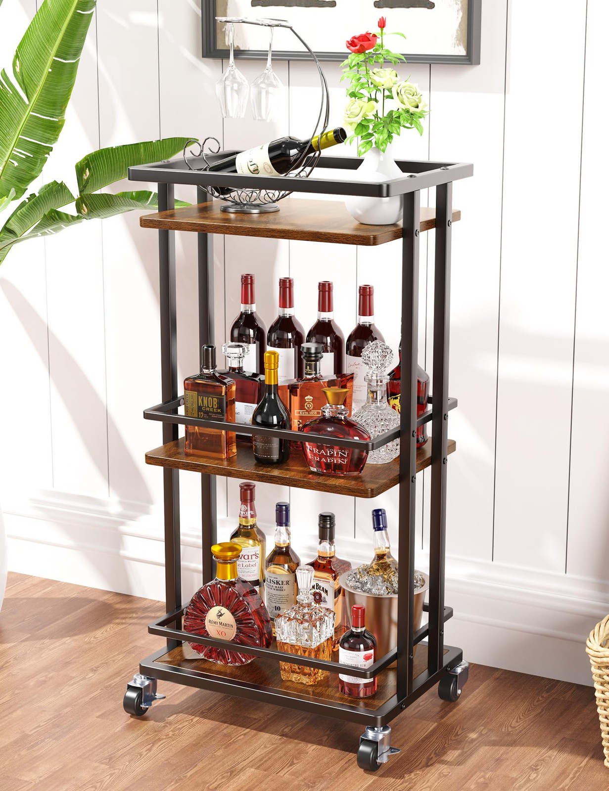 3 Tier Bar Cart for Home, Rolling Mini Liquor Bar for Wine Beverage Dinner Pa...