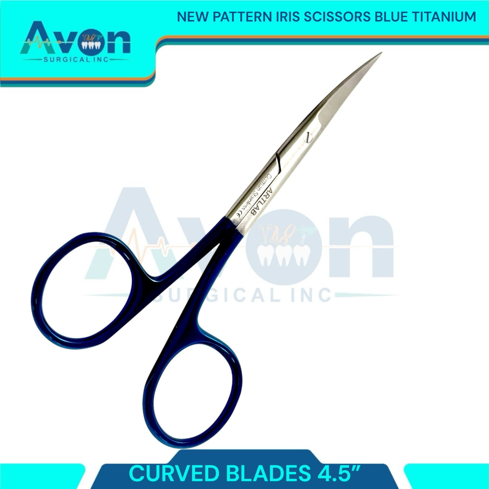 Premium 4.5in Iris Dissecting Scissors, Sharp Points, Blue Titanium Handle