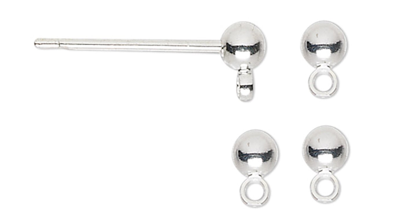 Earstud, 100 Silver Plated Brass 3mm Ball Post  w/Closed Loop Drop Earring