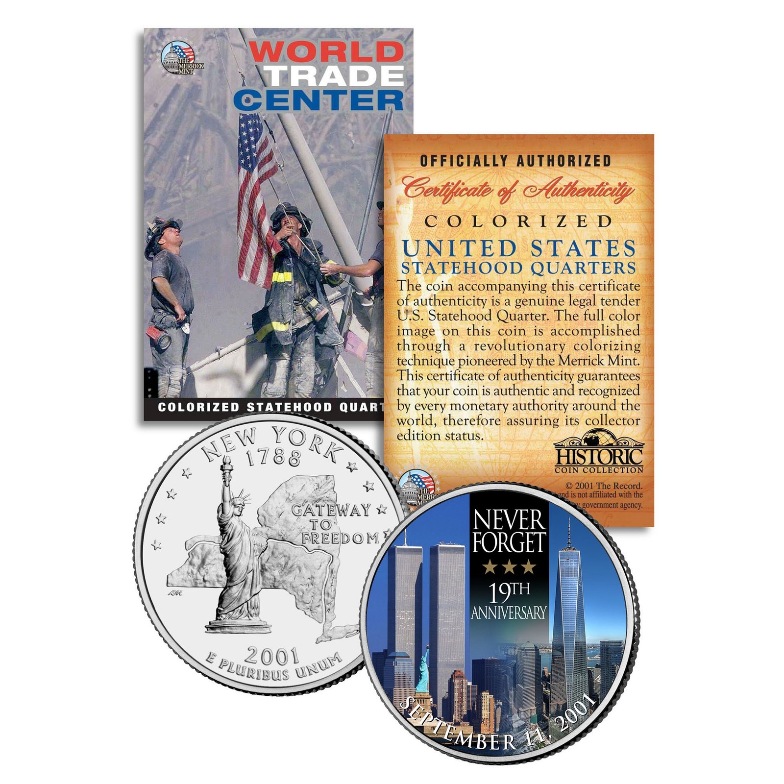 WORLD TRADE CENTER 19th Anniversary New York Statehood Quarter Coin 9/11 WTC