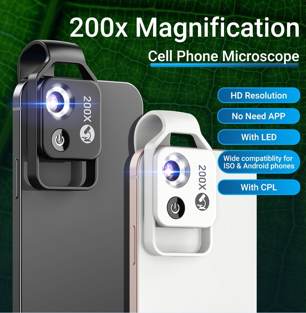 200X Mobile Phone Microscope Lens High Magnification Moveable for iPhone/Android