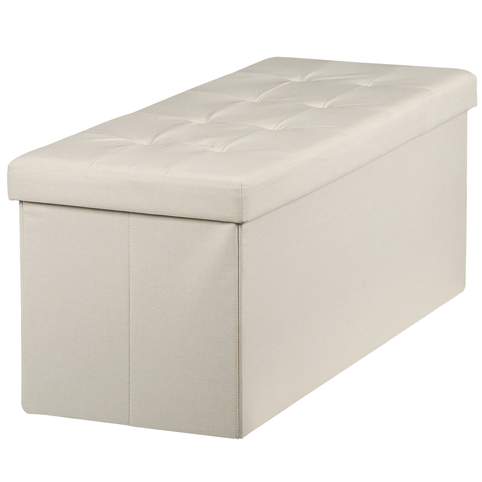 43" Ottoman Bench Footstool Durable Storage Bench Chest 8 Stitchings Decor Beige