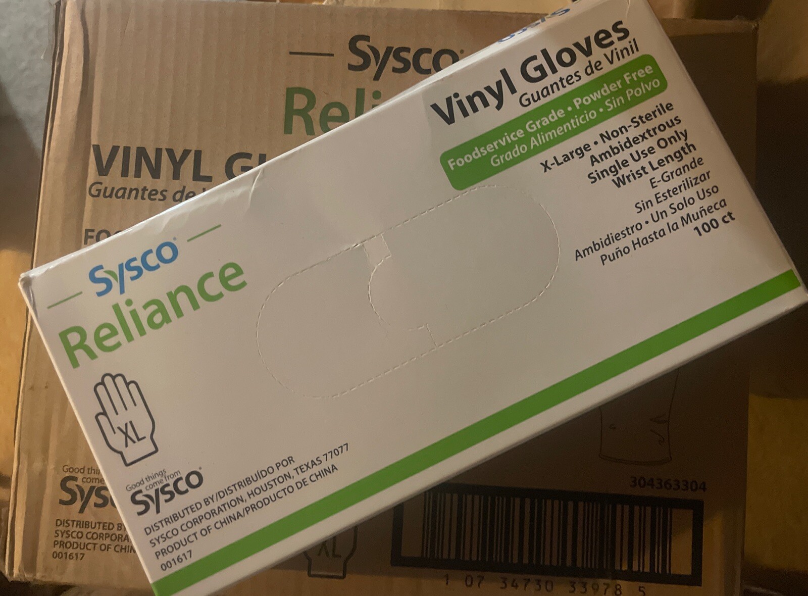 10/100Ct (1000/Cs) Sysco Reliance Vinyl Powder-Free Gloves *X-large* #0952018