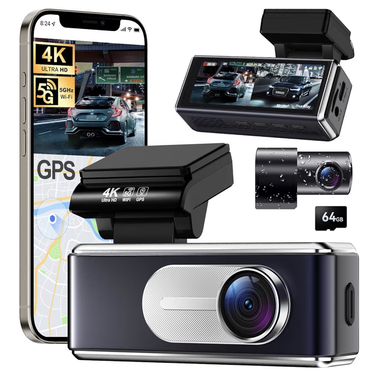 Csyibeielec Dash Cam Front and Rear - 4K HD Dual Dash Camera for Cars, Built-in