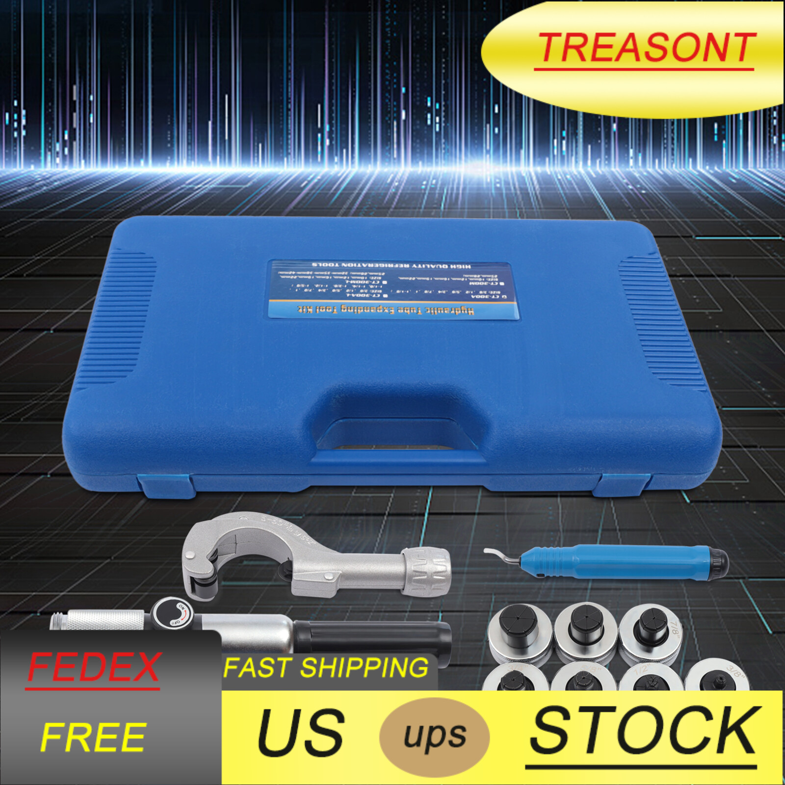 Hydraulic Tube Expander Tool Swaging Kit HVAC 3/8'', 1/2, 5/8, 3/4,7/8,1,1-1/8''