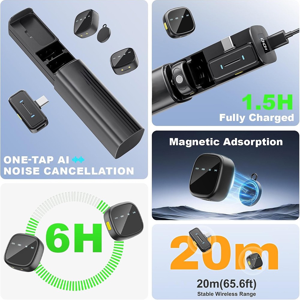 K26 AI Noise Reduction Wireless Lavalier Mic for iPhone 15/16/17 & Android