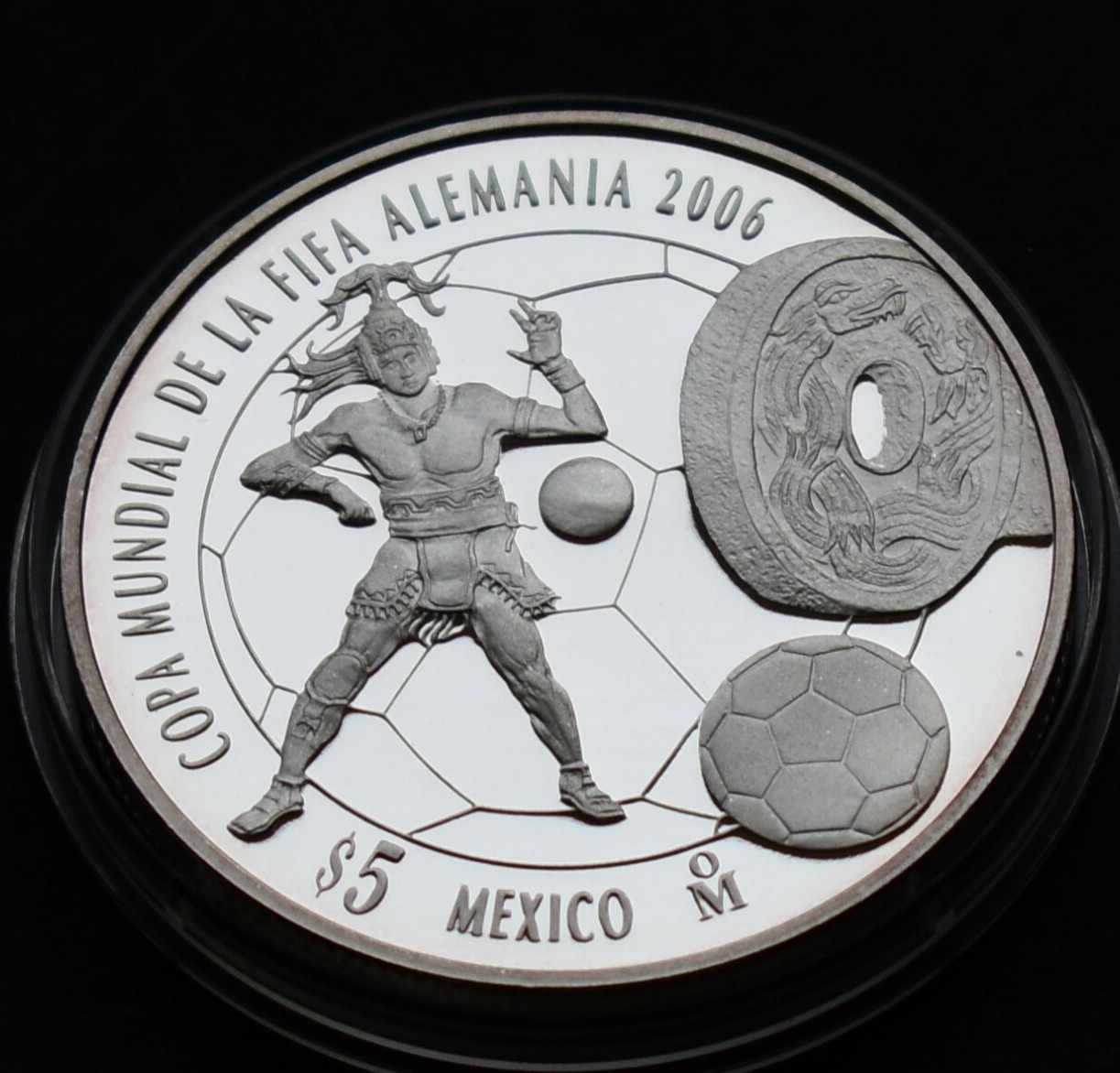 RARE MEXICO PROOF FIFA 5 Pesos 2006 SOCCER Football World $5 Cup Silver Monedas
