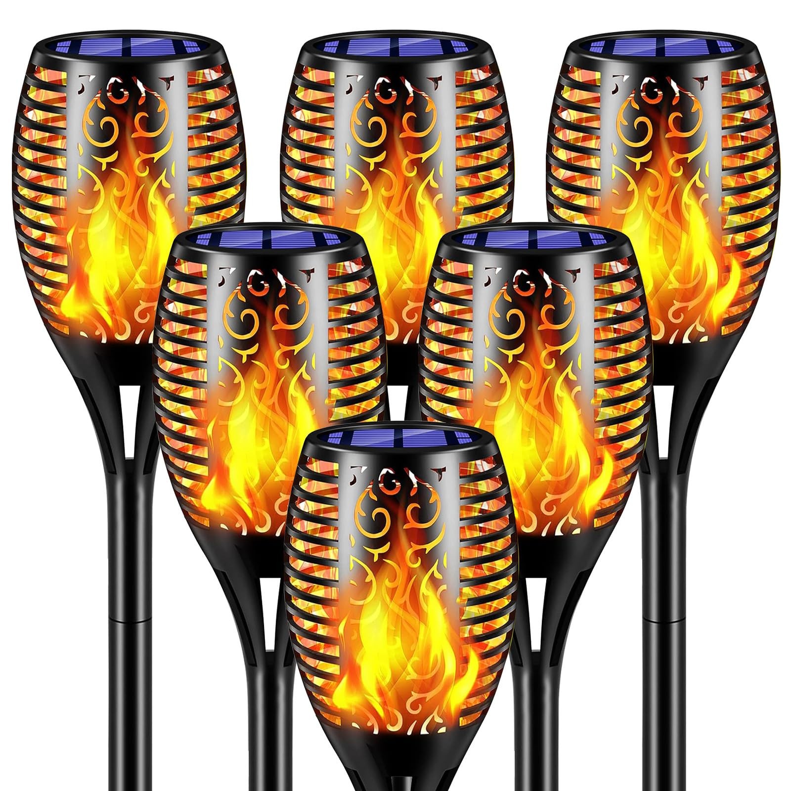 solar outdoor lights, 6Pack Solar Torch Light with Flickering Flame, Warm