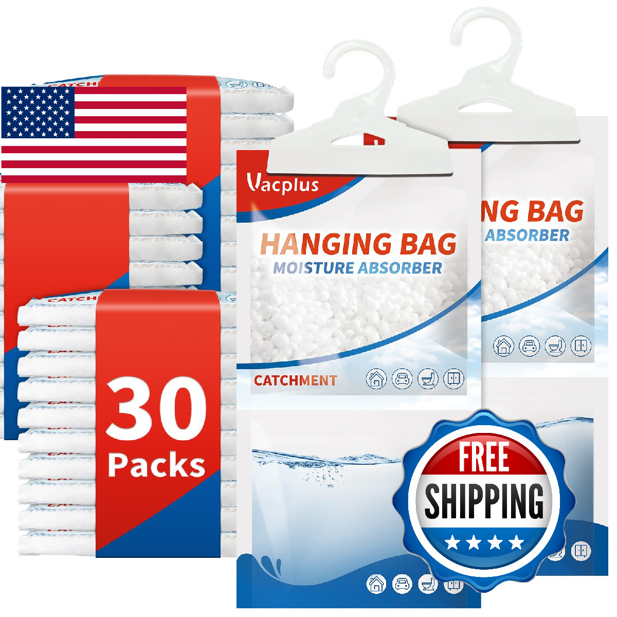 Vacplus Moisture Absorbers Packets, Fragrance Free 30 Pack, Humidity Packs, Dess