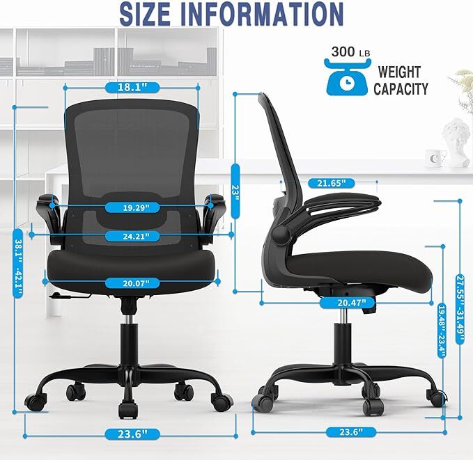 Mimoglad Office Chair Ergonomic Desk Chair Adjustable Lumbar Support - BLACK