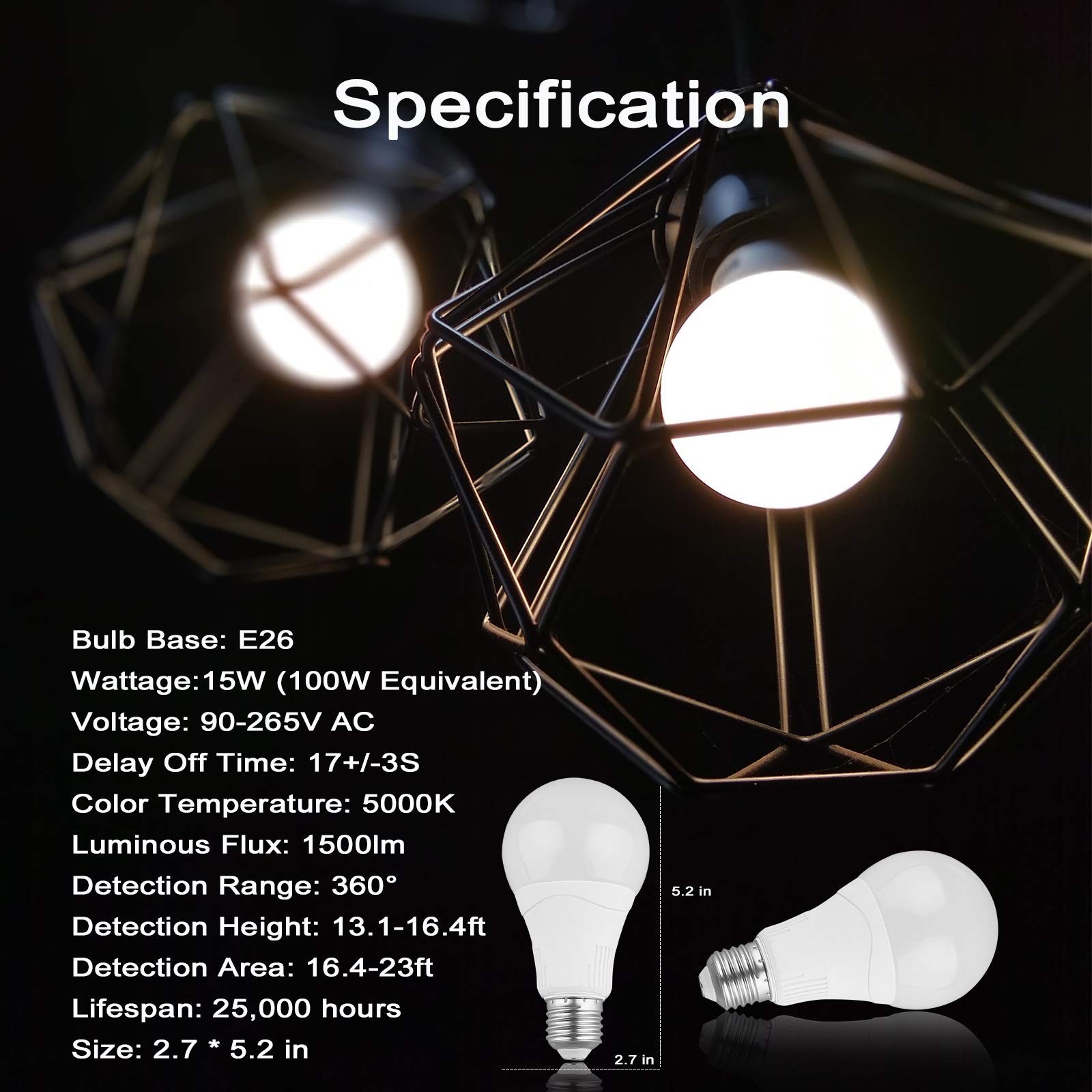 Radar Motion Sensor Light Bulb, 2 Pack A21 15W (100W Equivalent) 1500LM E26 D...