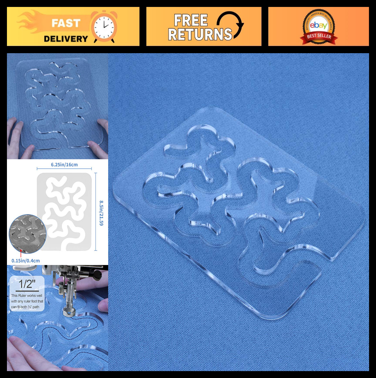 Transparent Free Motion Quilting Templates Rulers for Easy Meander & Design