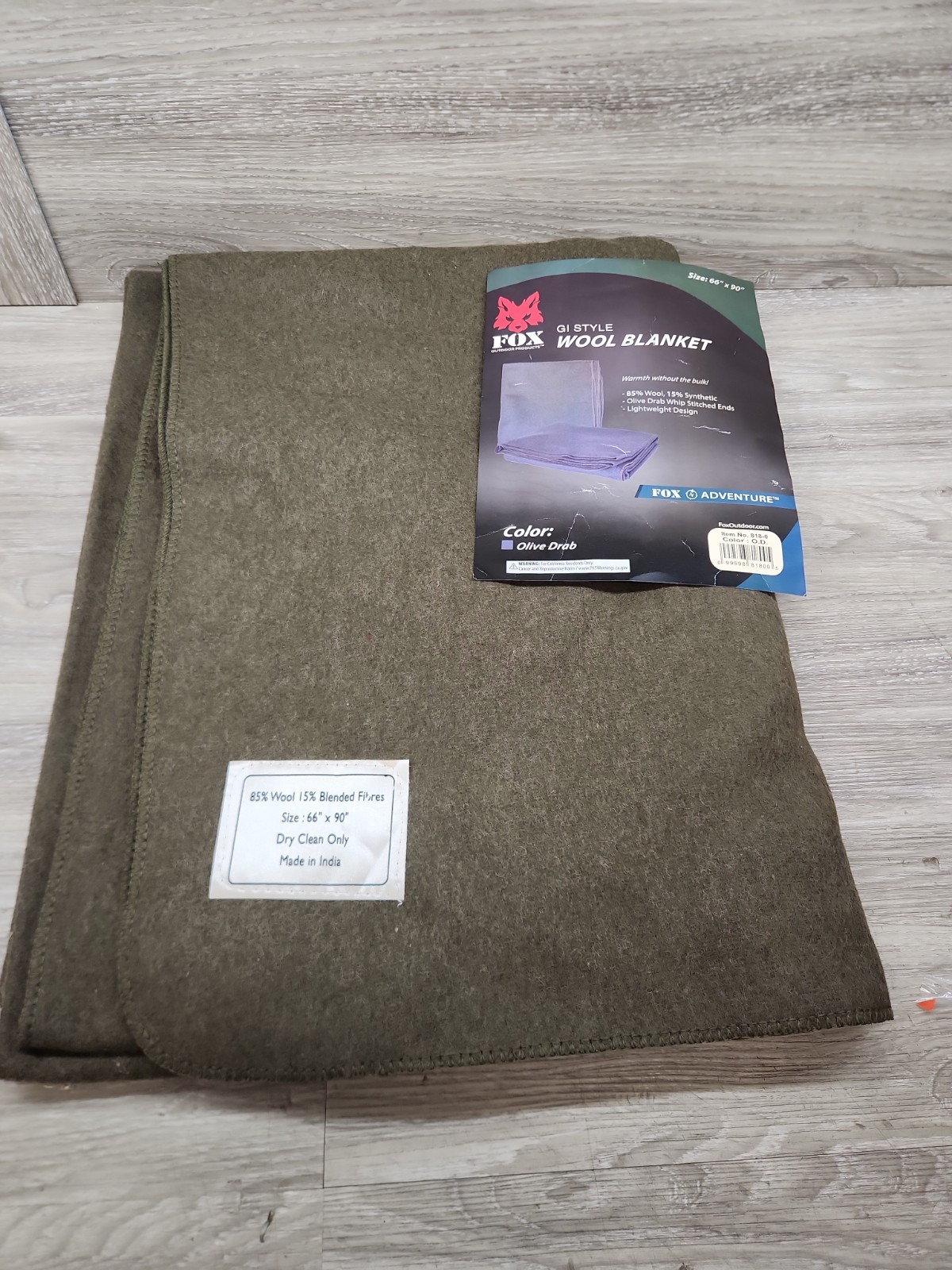 Fox Outdoor GI Style Wool Blanket  Olive Drab 66 x 90 ( Package Wear New)