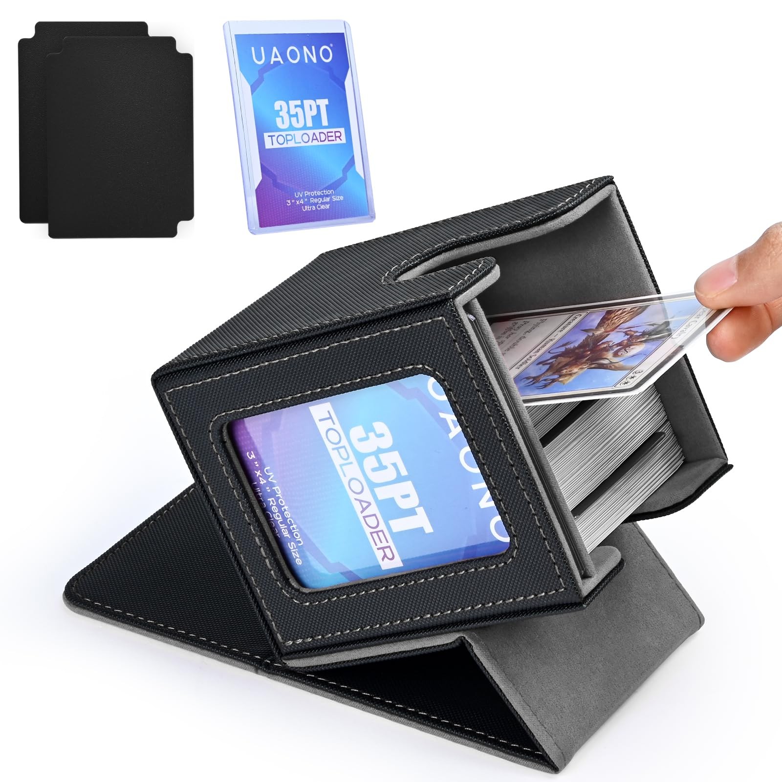 UAONO Card Deck Box with MTG Commander 3.2 x 3.8 x 4.3 inches, A-Black