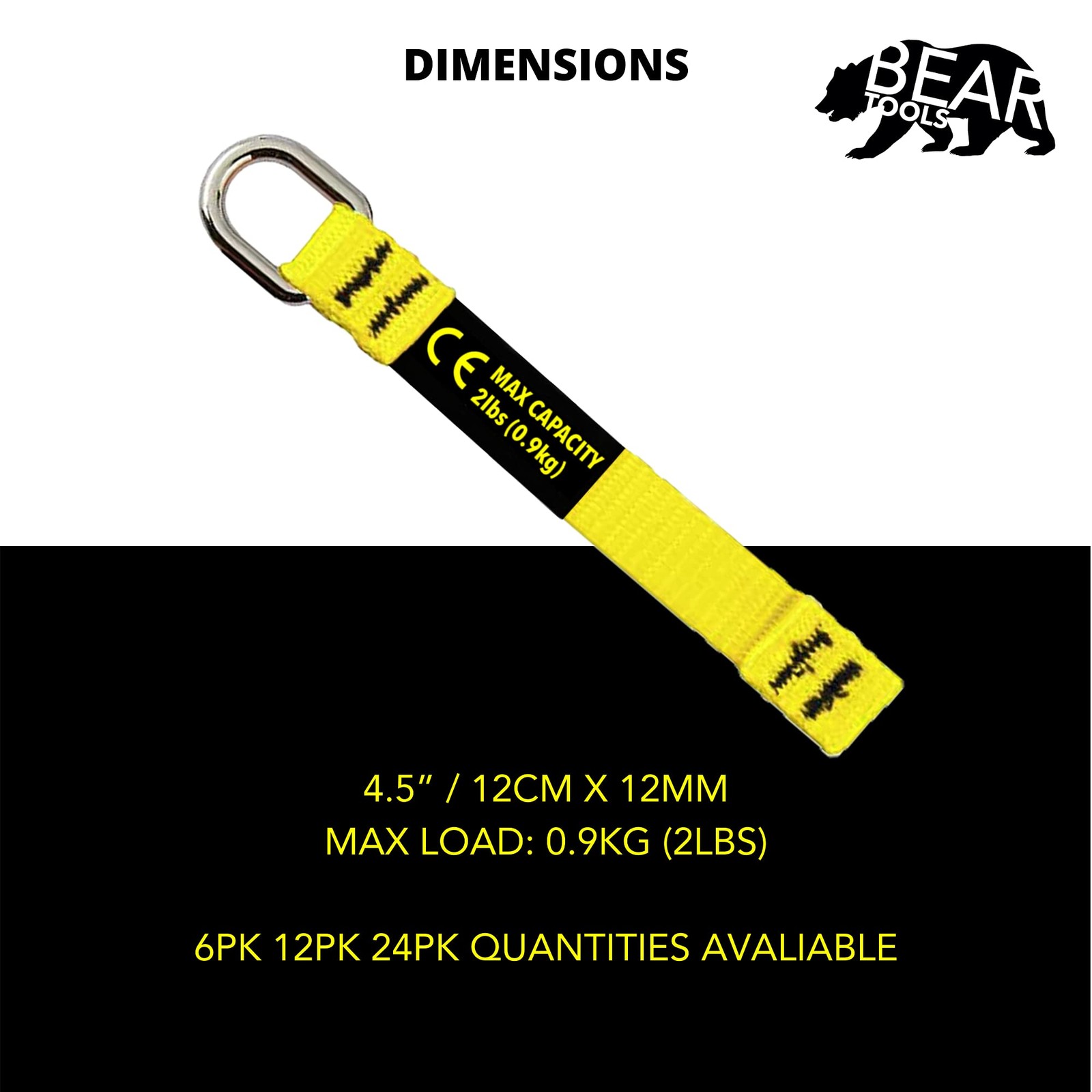 6 PCS Yellow Flat DRing Tool Tail Tethers 2In1 Max Load 0.9KG 12CMx12MM