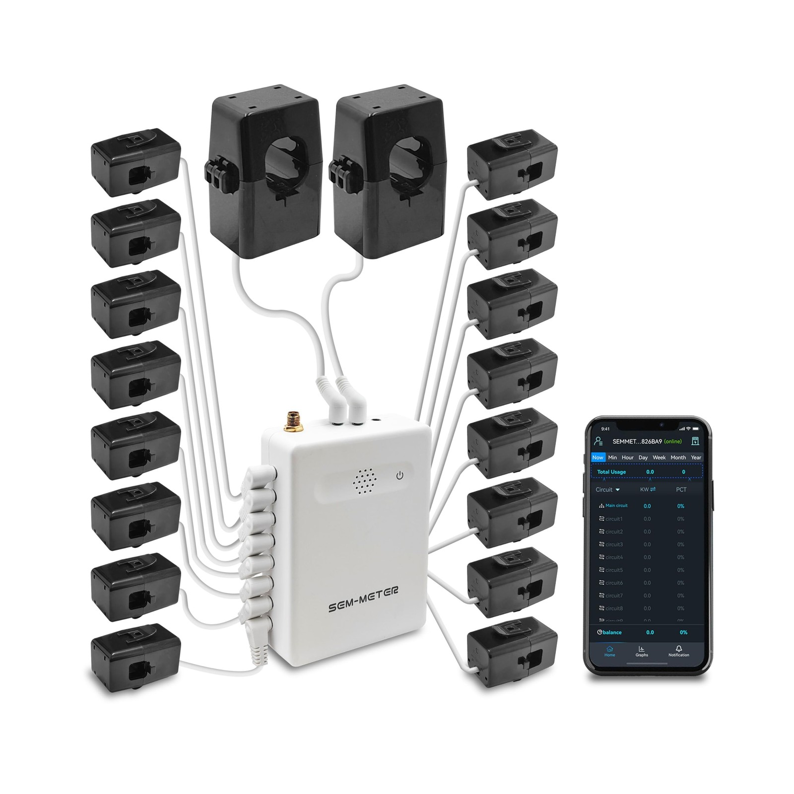 Smart Home Energy Monitor with 16 50A Circuit Level Sensors, Measure Power Us...