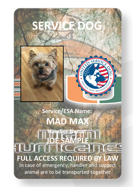 MIAMI Service Dog/Emotional support/Therapy Dog ID card