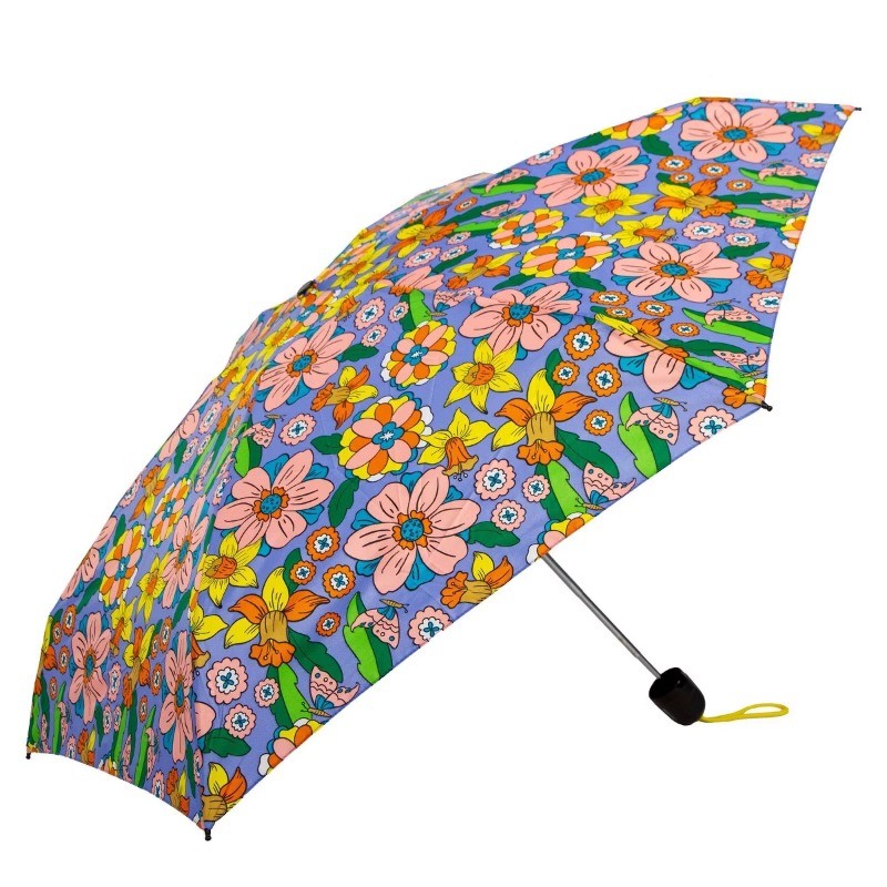 Mini Manual Compact Umbrella - Lavender: Floral Pattern, Telescoping Shaft