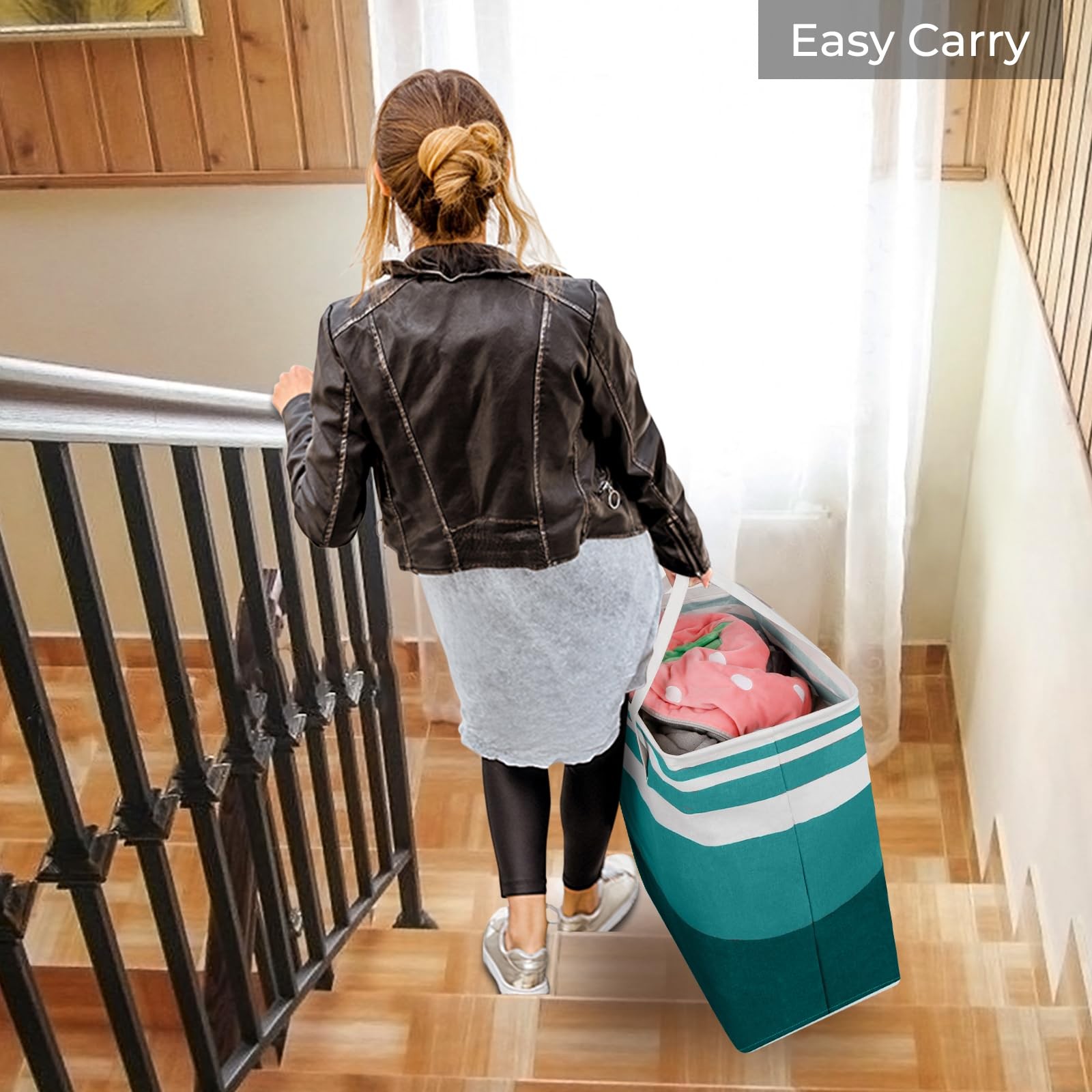 HomeHacks 2-Pack Large Laundry Basket, Waterproof, Freestanding 75L, Green